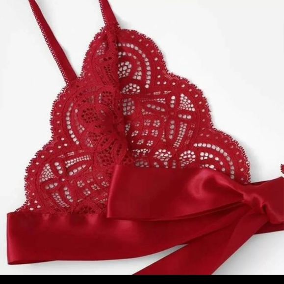 XL ONLY left! Lingerie Underwear Set Bow Ties Side panty Lace Bralette + Thong - Picture 4 of 4